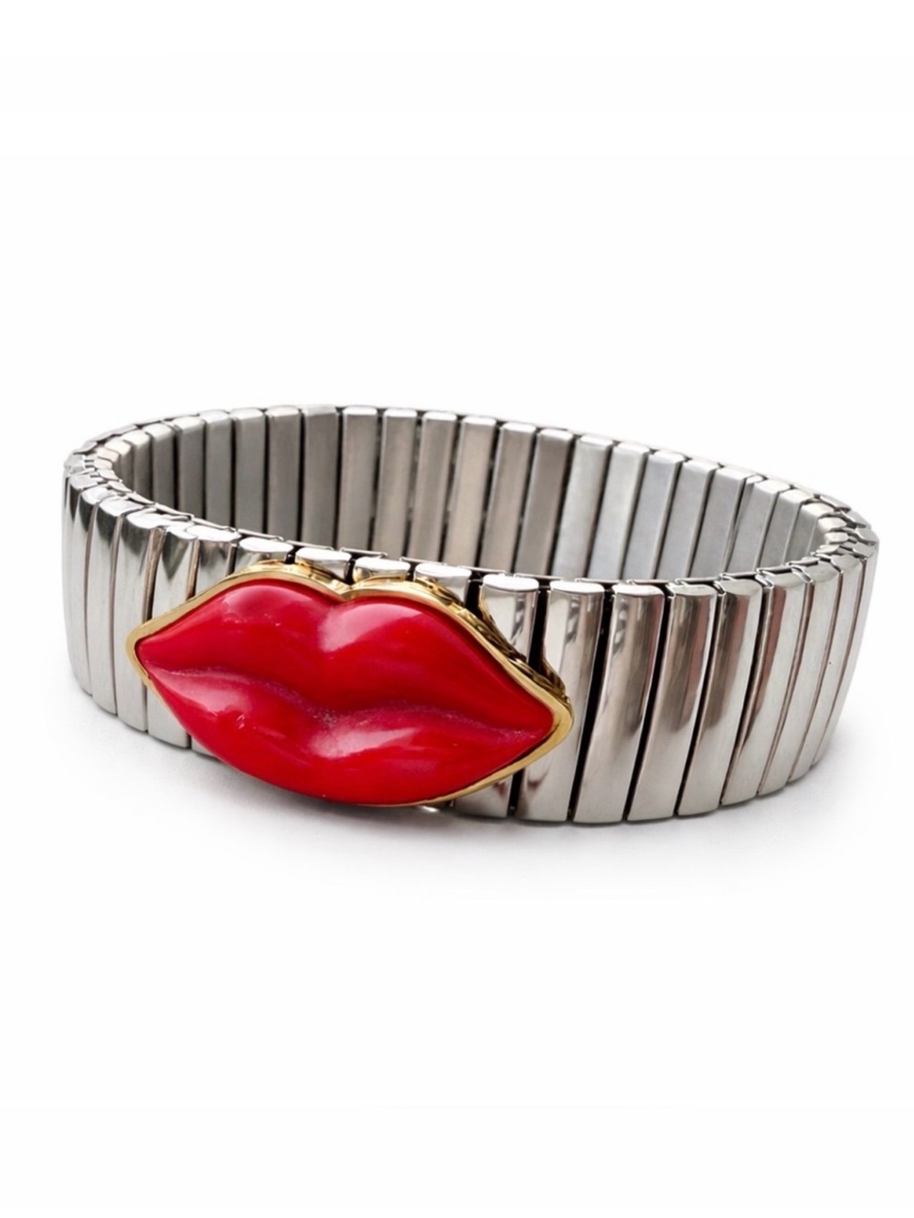 Silver Stretchy Bracelet with Red Lips Charm